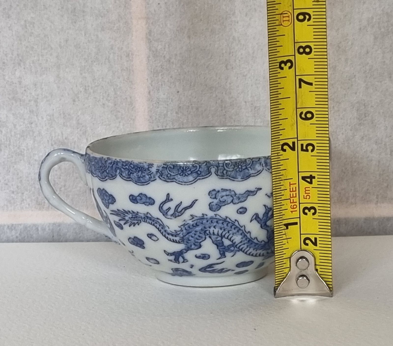 Chinese Dragon Teacup | Antique Blue White Porcelain | Hand Painted Ming Style Dragon Tea Cup | Oriental Collectible China Decor photo for sale
