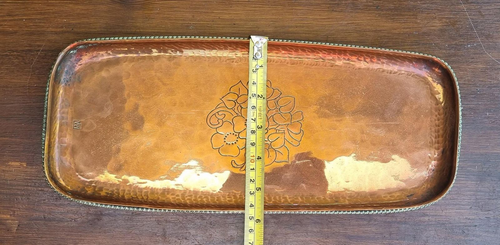 Vintage Hugh Wallis Copper Tray | Arts & Crafts Movement Hammered Metal Serving Platter | Floral Engraved British Handcrafted Design photo buy