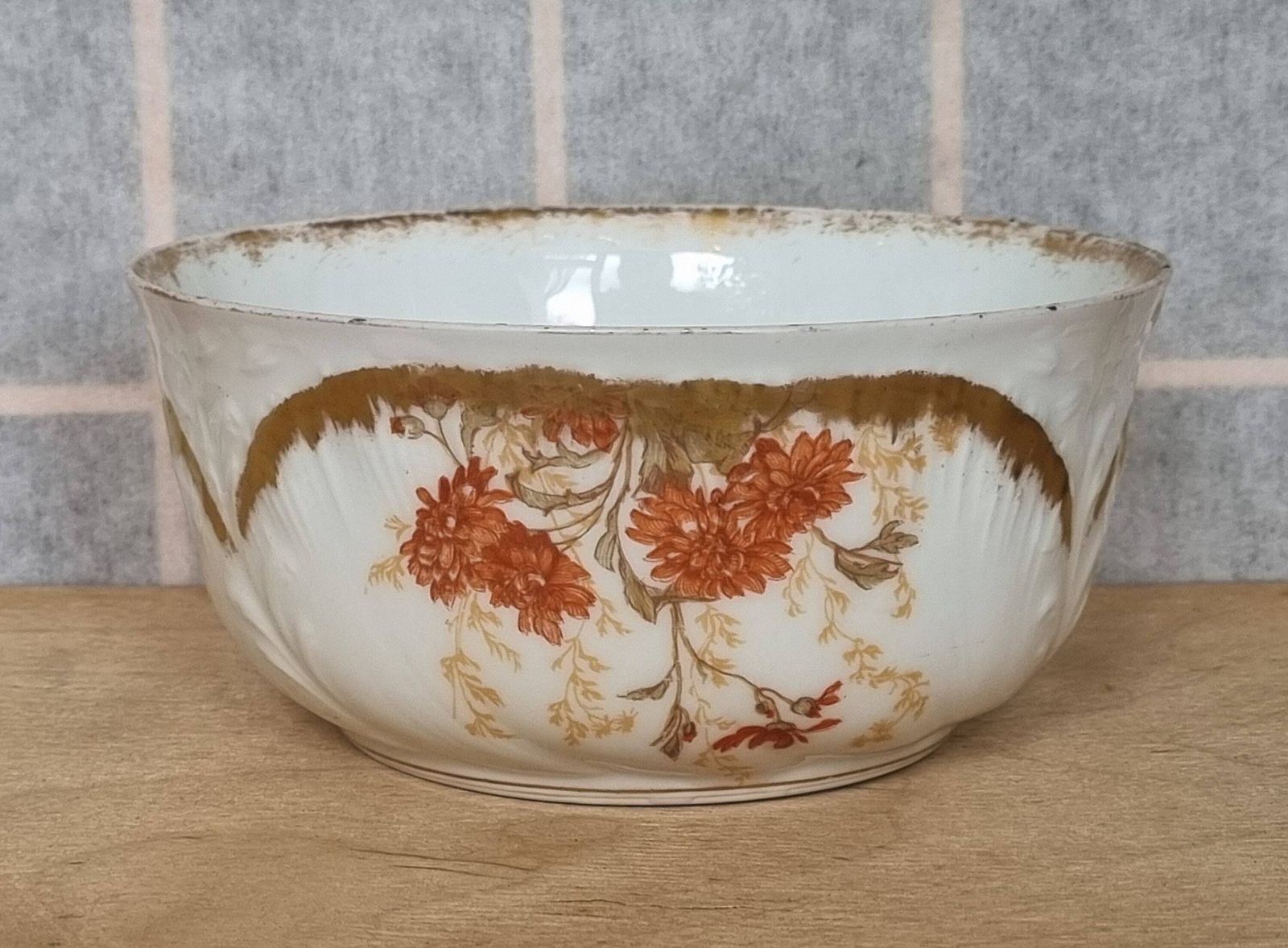 Limoges Redon Bowl | Antique French Porcelain Serving Dish | Orange Red Floral Gold Gilt Detail | Rare Collectible China photo furniture