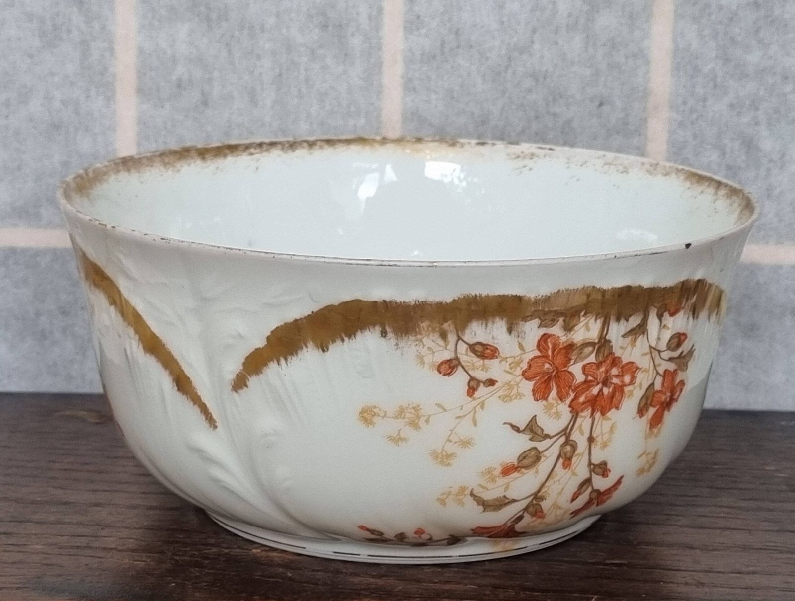 Limoges Redon Bowl | Antique French Porcelain Serving Dish | Orange Red Floral Gold Gilt Detail | Rare Collectible China photo 67.0