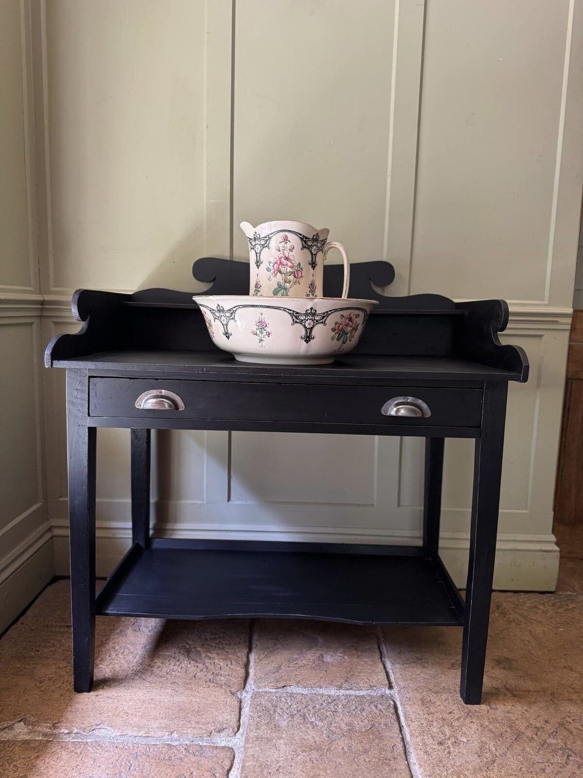 Antique Rustic Pine Washstand Vanity Unit Side Console Table