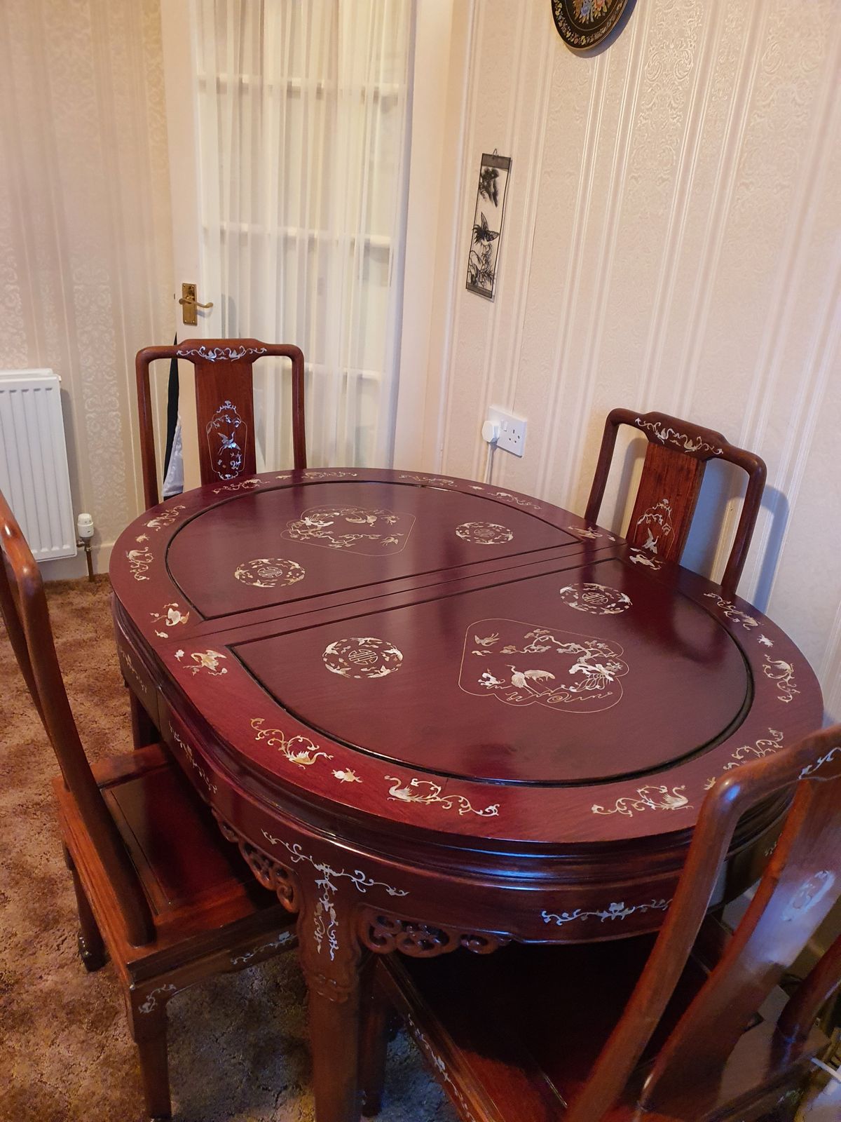 Beautiful Mother Of Pearl Rosewood Table And Chairs