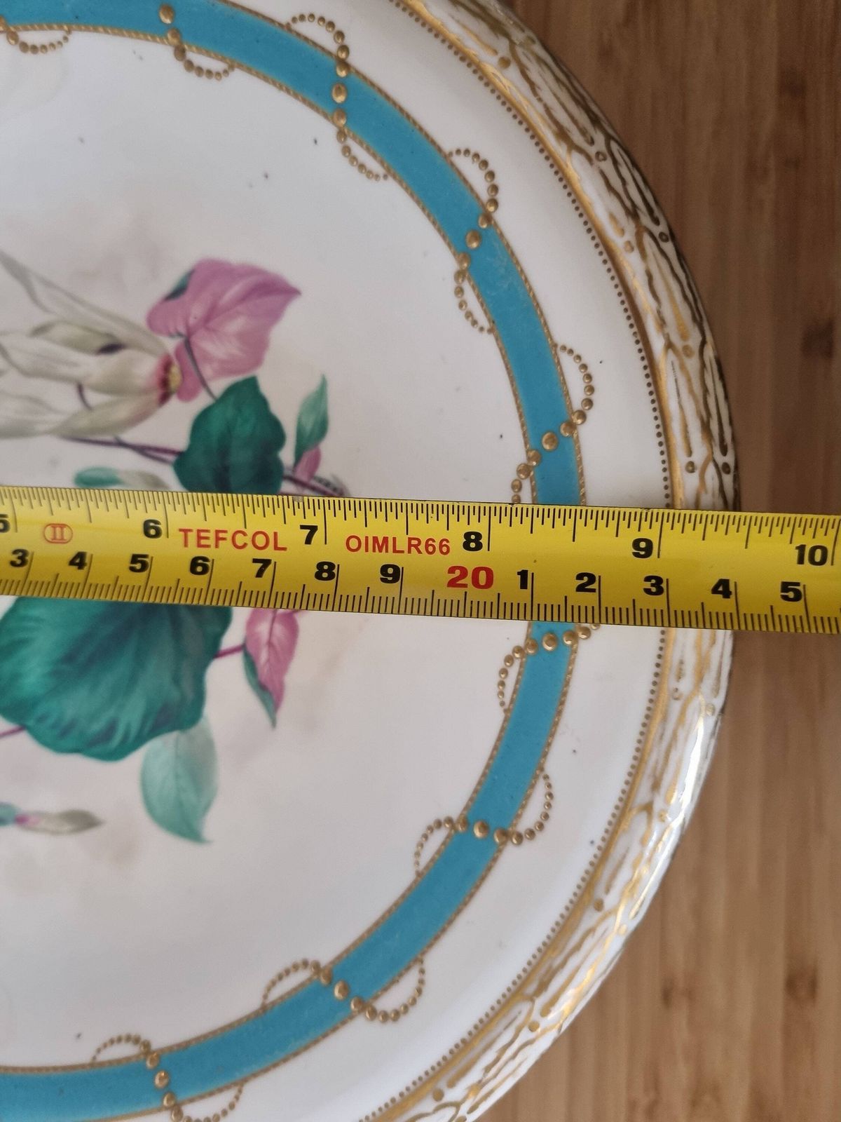 photo furniture 1800s English Porcelain Comport | Antique Moriage Pedestal Cake Stand | Turquoise Band Floral Cyclamen | Victorian Gilt Dessert Plate