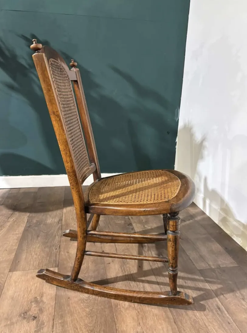 Edwardian Mahogany Rocking Chair With Berge Style Seat & Back Panel photo vinterior
