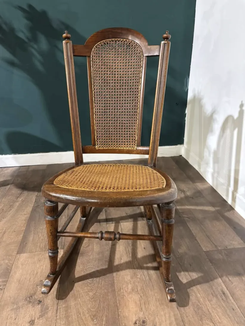 Furniture Edwardian Mahogany Rocking Chair With Berge Style Seat & Back Panel photo