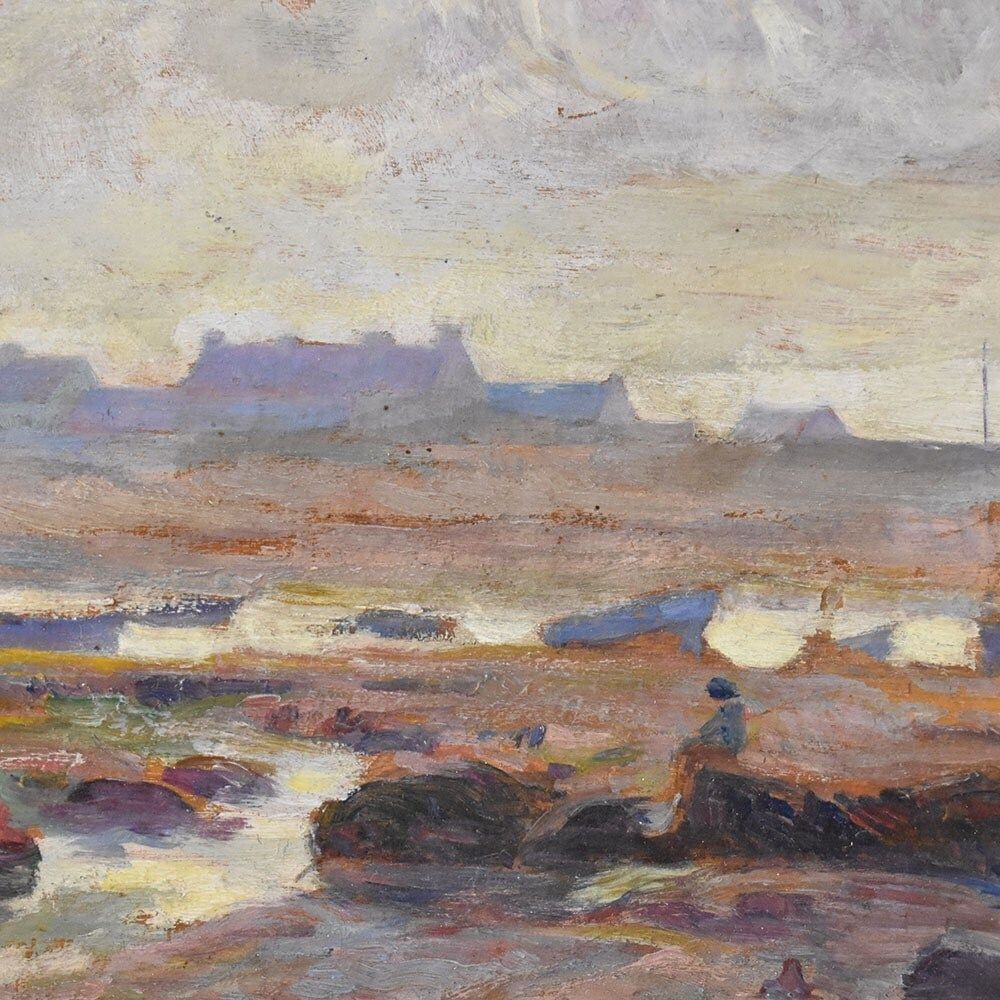 Antique Oil Painting, Marine Painting With Rocks,19th Century. (Qm567) photo for sale