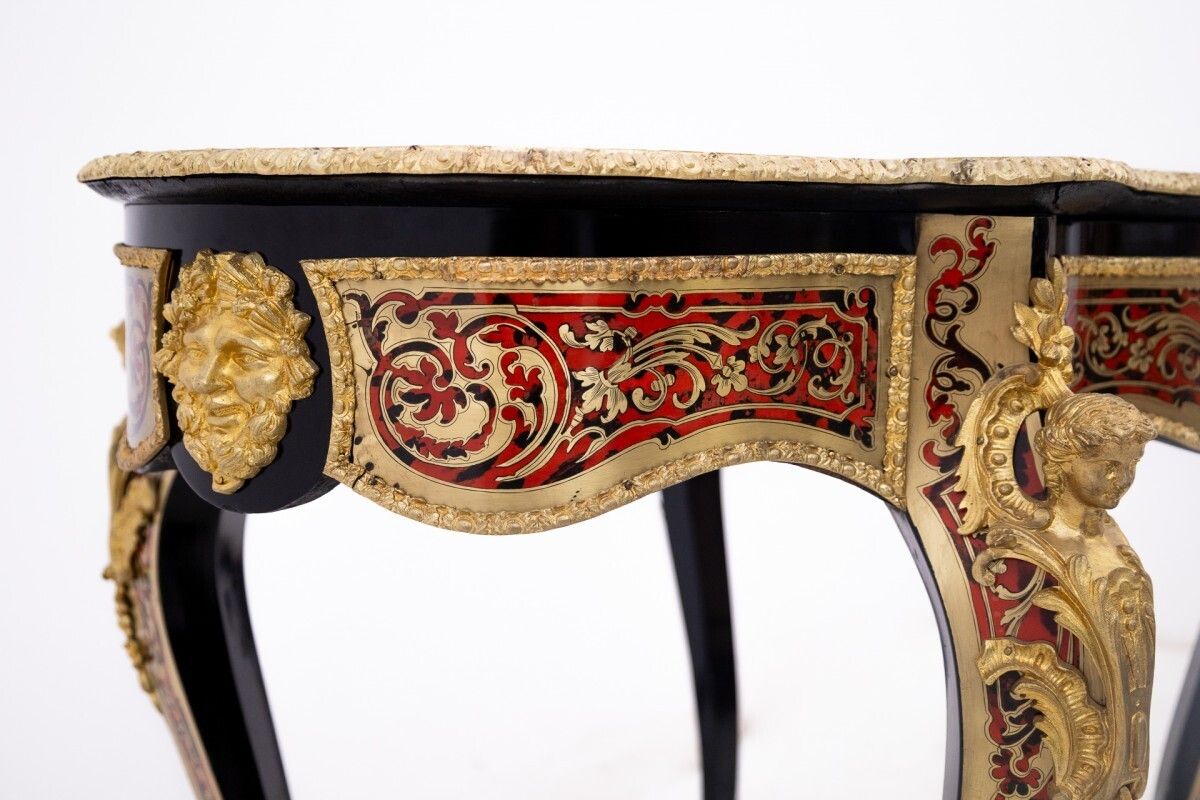 Furniture Antique Boulle Style Table, France, Mid 19th Century. After Renovation. photo
