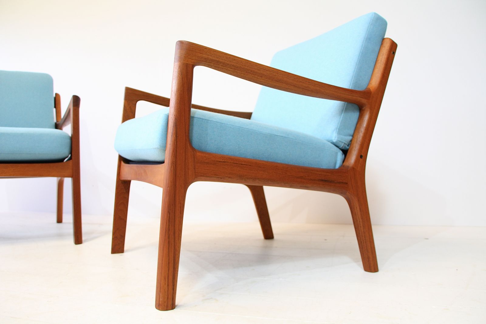 2 Ole Wanscher Senator Armchairs For France & Son Fd166   Teak Blue photo for sale
