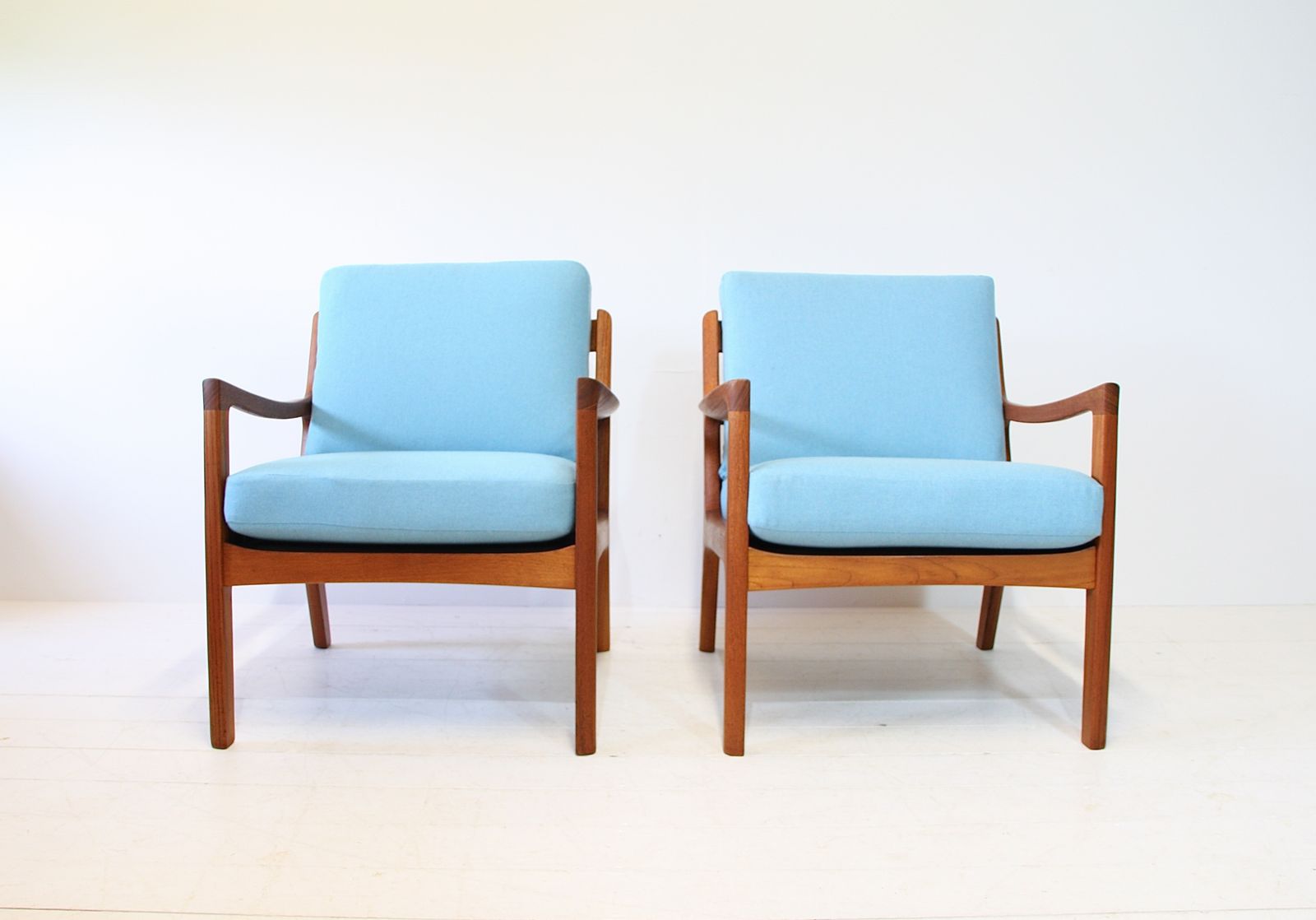 2 Ole Wanscher Senator Armchairs For France & Son Fd166   Teak Blue photo buy