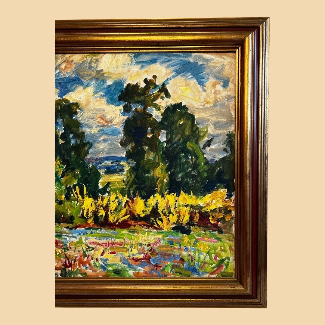Country Landscape, Original Large French Oil On Canvas Painting photo for sale