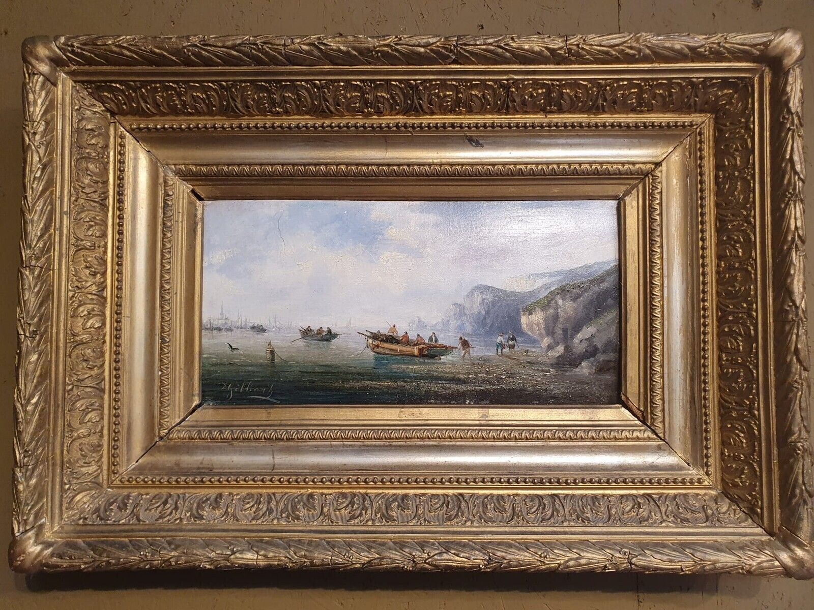 2 Oil Paintings On Panels Depicting Fishing Scenes Signed "Gilbert"   €1,500 Each Frame Size: 42 X 60 Cm photo vintage