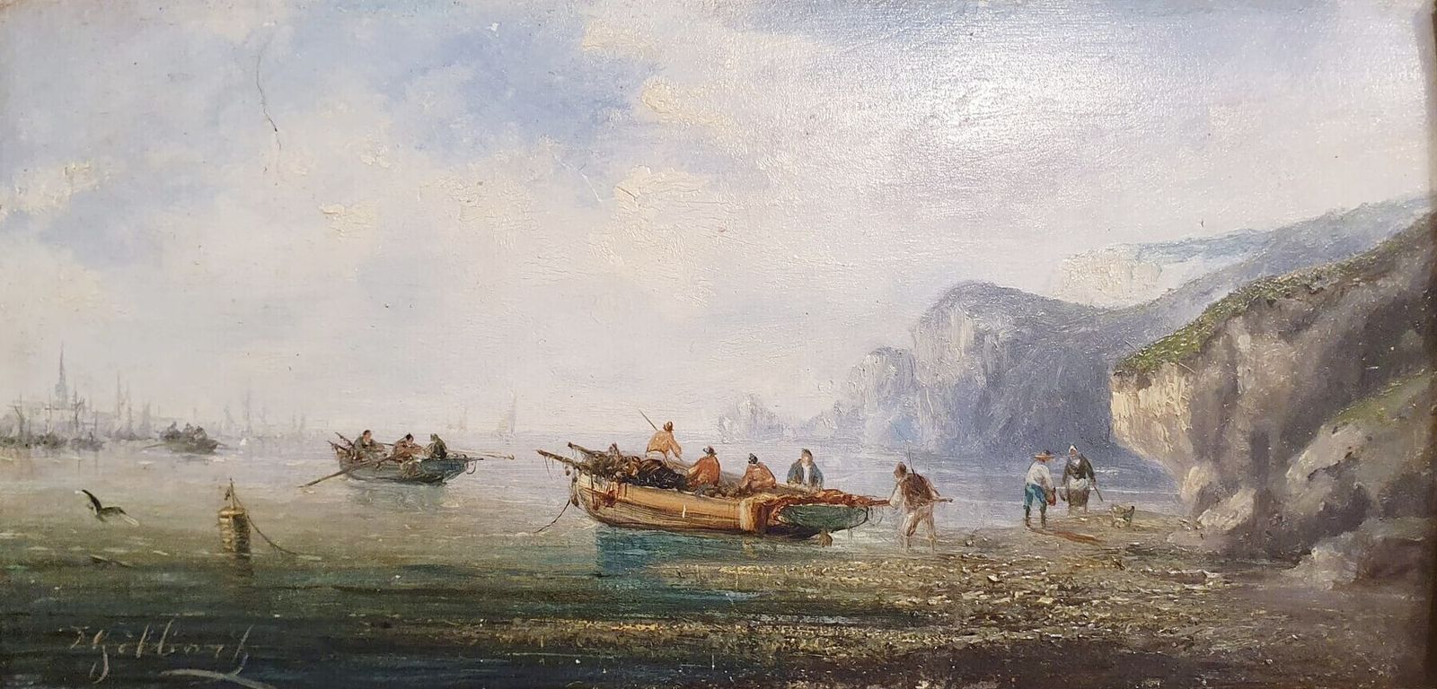 photo furniture 2 Oil Paintings On Panels Depicting Fishing Scenes Signed "Gilbert"   €1,500 Each Frame Size: 42 X 60 Cm