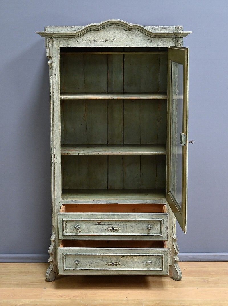 Painted Wooden Glass Bonnetière – Early 20th Century photo Furniture