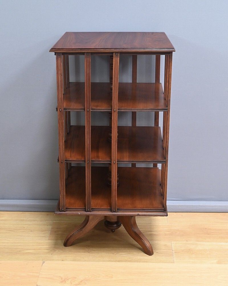 Large Revolving Bookcase In Solid Mahogany – Late 19th Century photo for sale