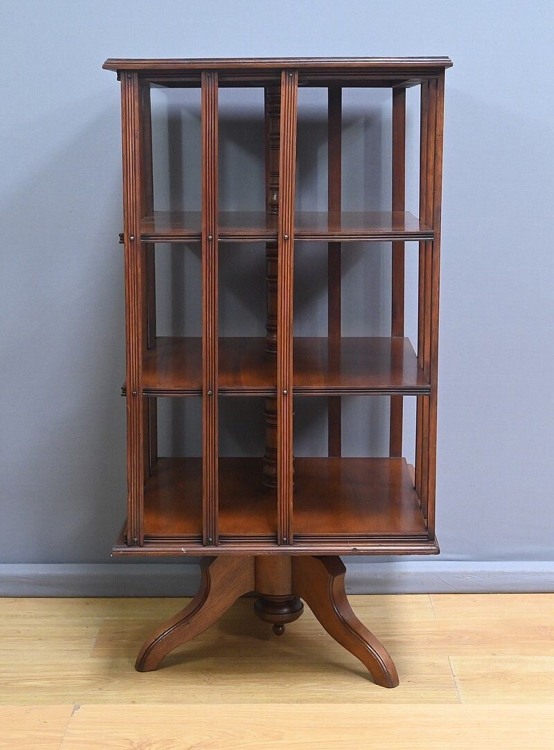 Large Revolving Bookcase In Solid Mahogany – Late 19th Century photo vinterior