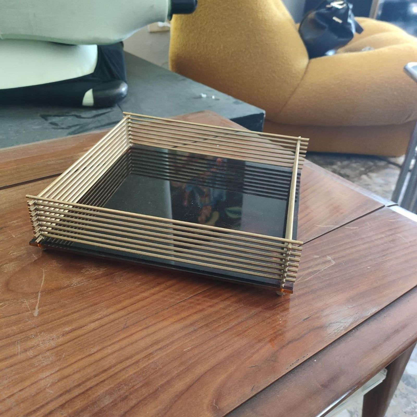 Mid Century Modern  Italian  Lucite “Tortoise” Catchall Tray With Brass Rim 1970 photo 301.0