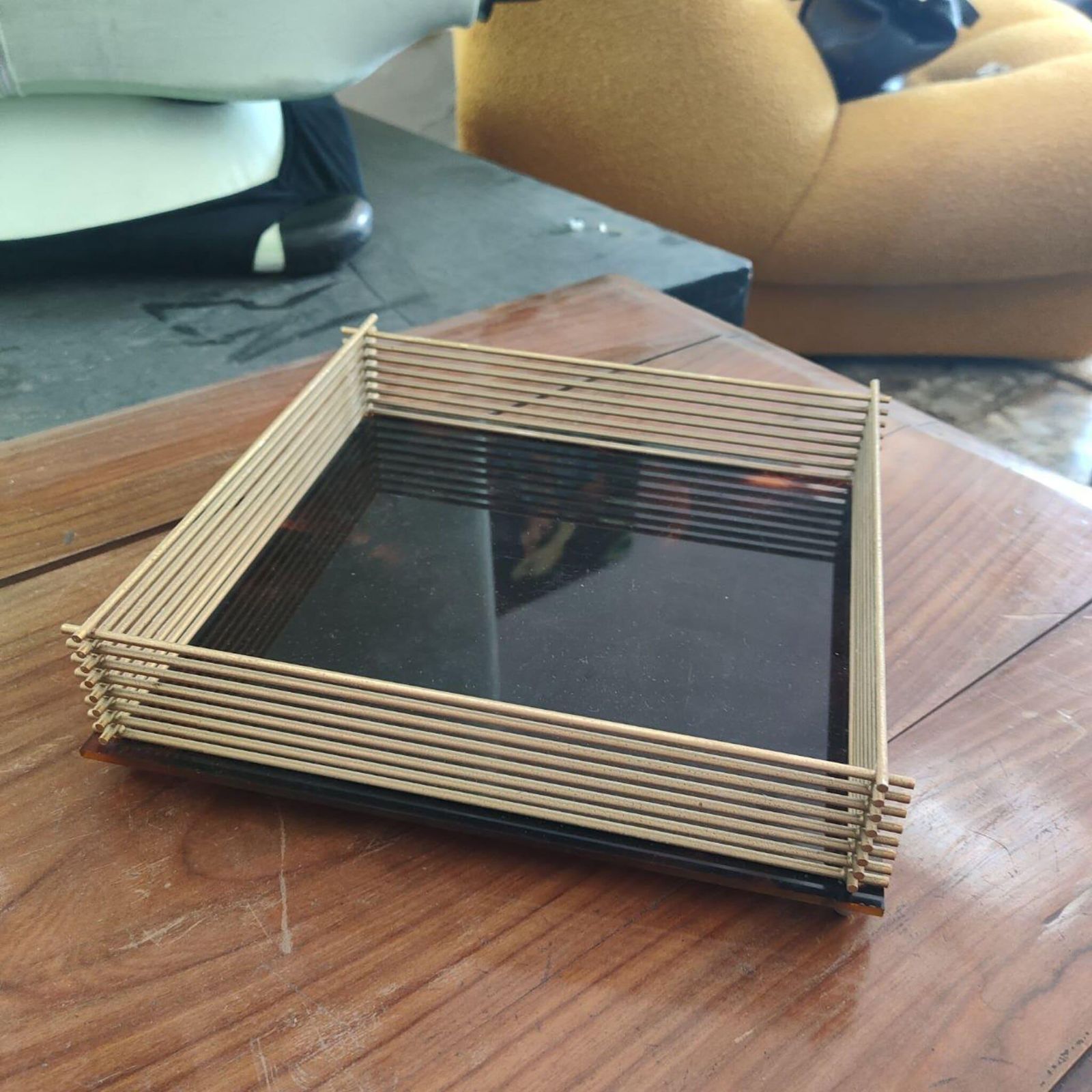 Mid Century Modern  Italian  Lucite “Tortoise” Catchall Tray With Brass Rim 1970 photo buy