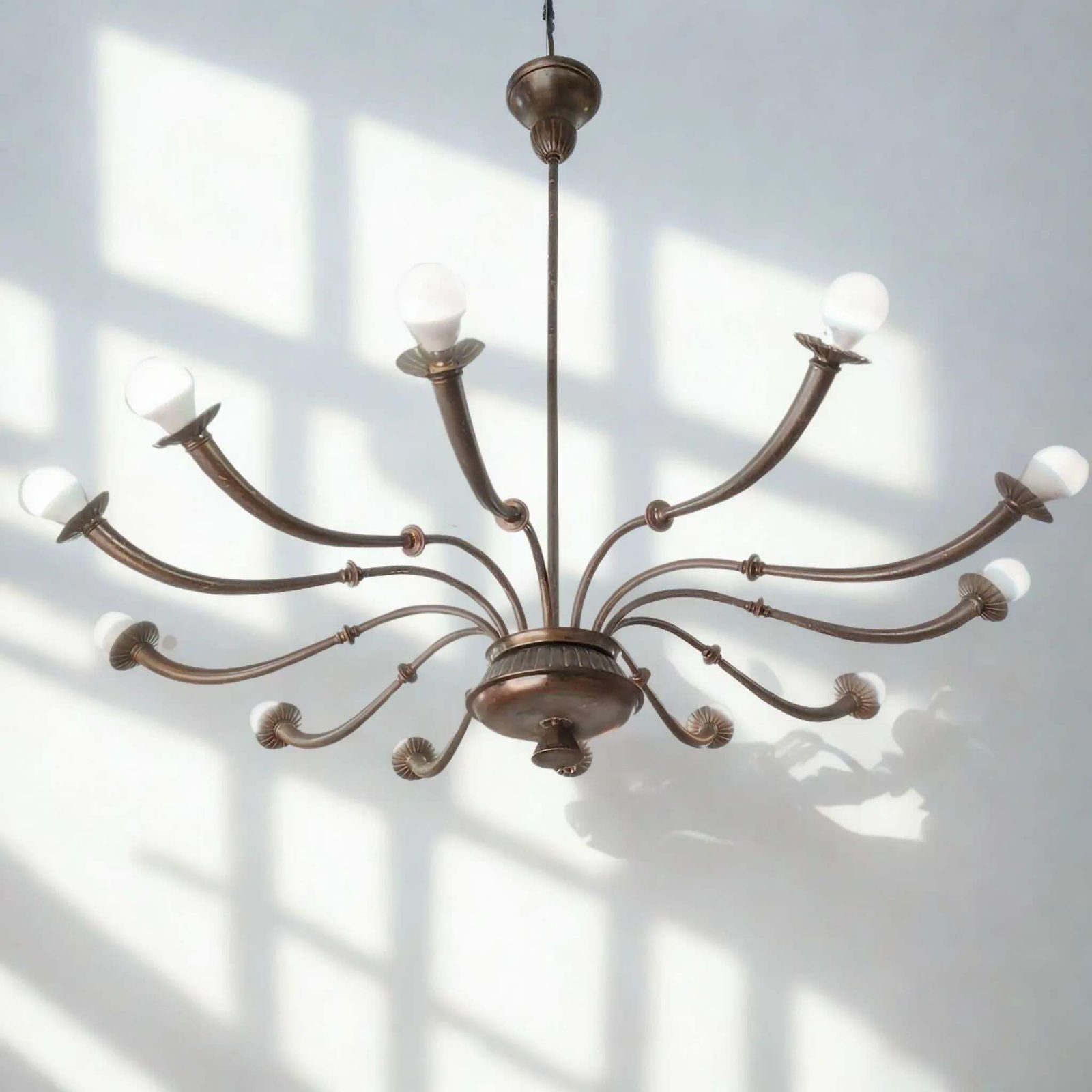 1950s Azucena Mid Century Modern Brass 12 Light Chandelier By Caccia Dominioni photo vintage