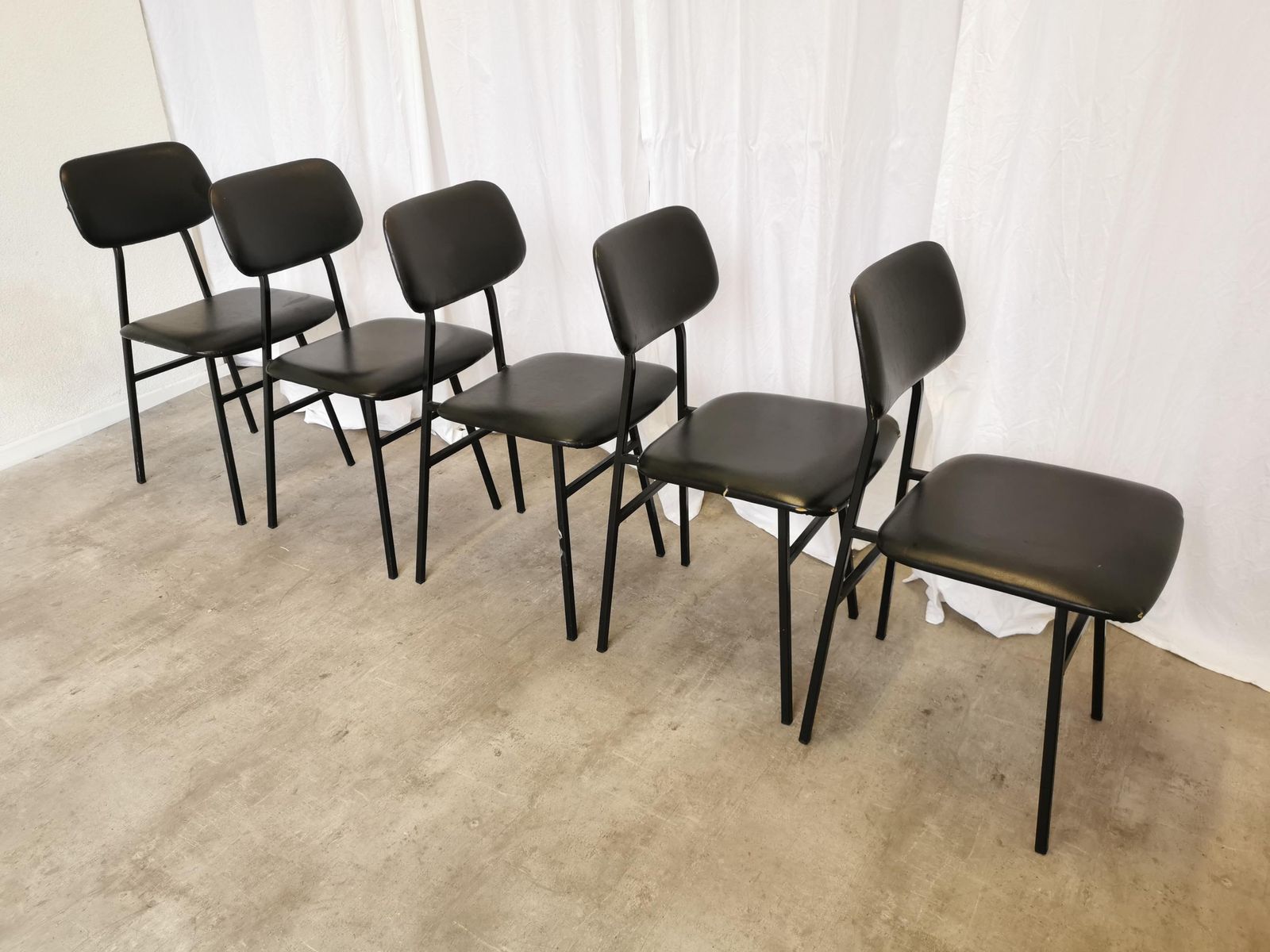 1 Of 5 Vintage School Chairs With Black Lethaer / Stol Kamnik 1980s Yugoslavia / Metal Base Leather Seat Backrest / Mid Century Dining Chair photo 167.0
