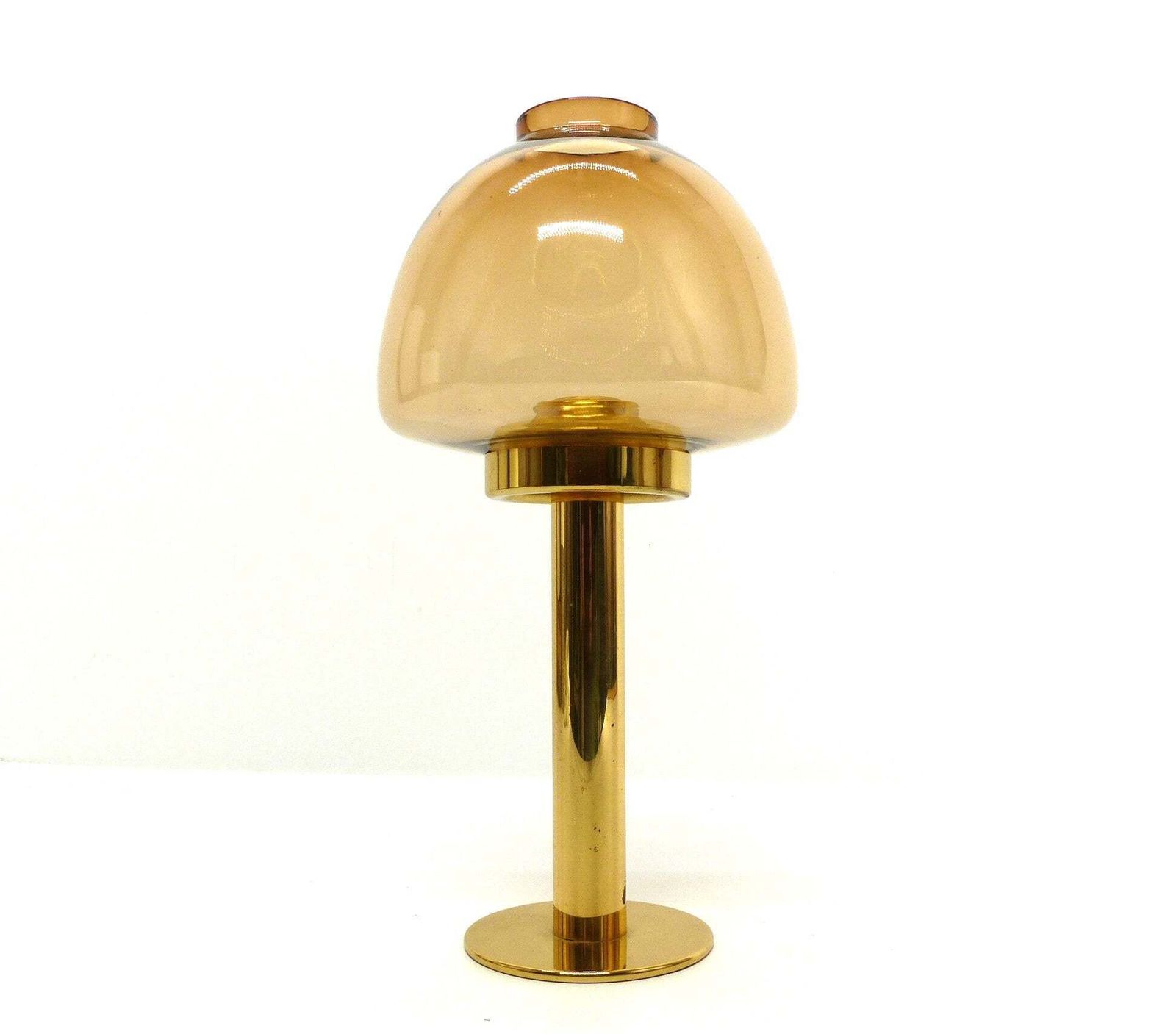 Set Of 5 Scandinavian Candlesticks By Hans Agne Jakobsson, Claudia Model, In Brass And Amber Glass, Sweden, 1960 photo for sale