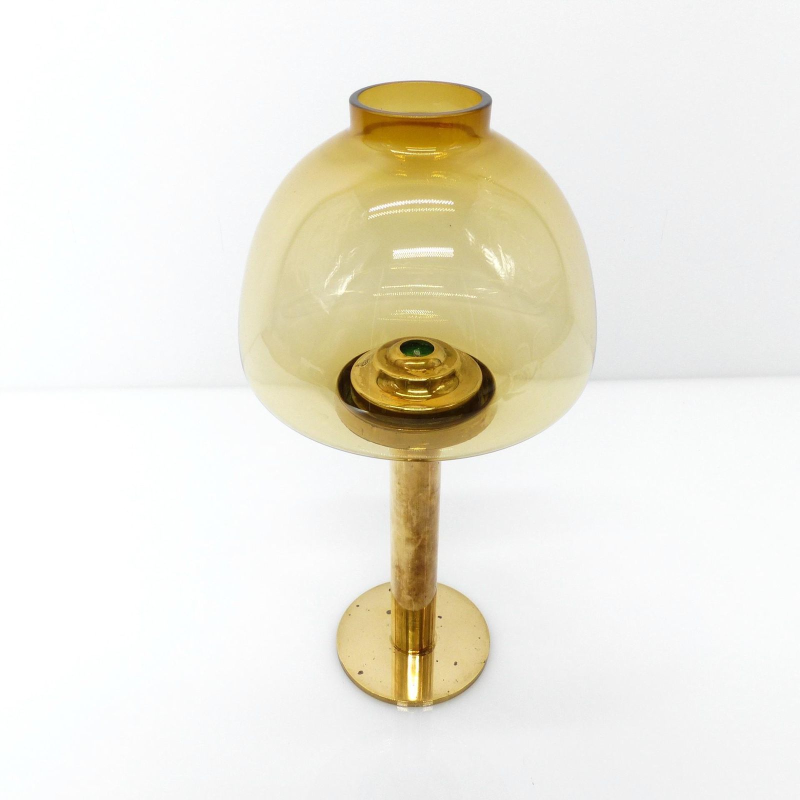 Set Of 5 Scandinavian Candlesticks By Hans Agne Jakobsson, Claudia Model, In Brass And Amber Glass, Sweden, 1960 photo Home Decor