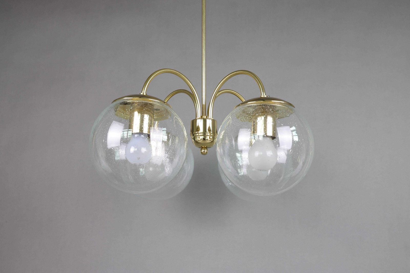 Kamenický šenov Bubble Glass Chandelier | Czech Brass Pendant Lamp | 4 Globe Mid Century Ceiling Light | Vintage Czech Lighting photo furniture