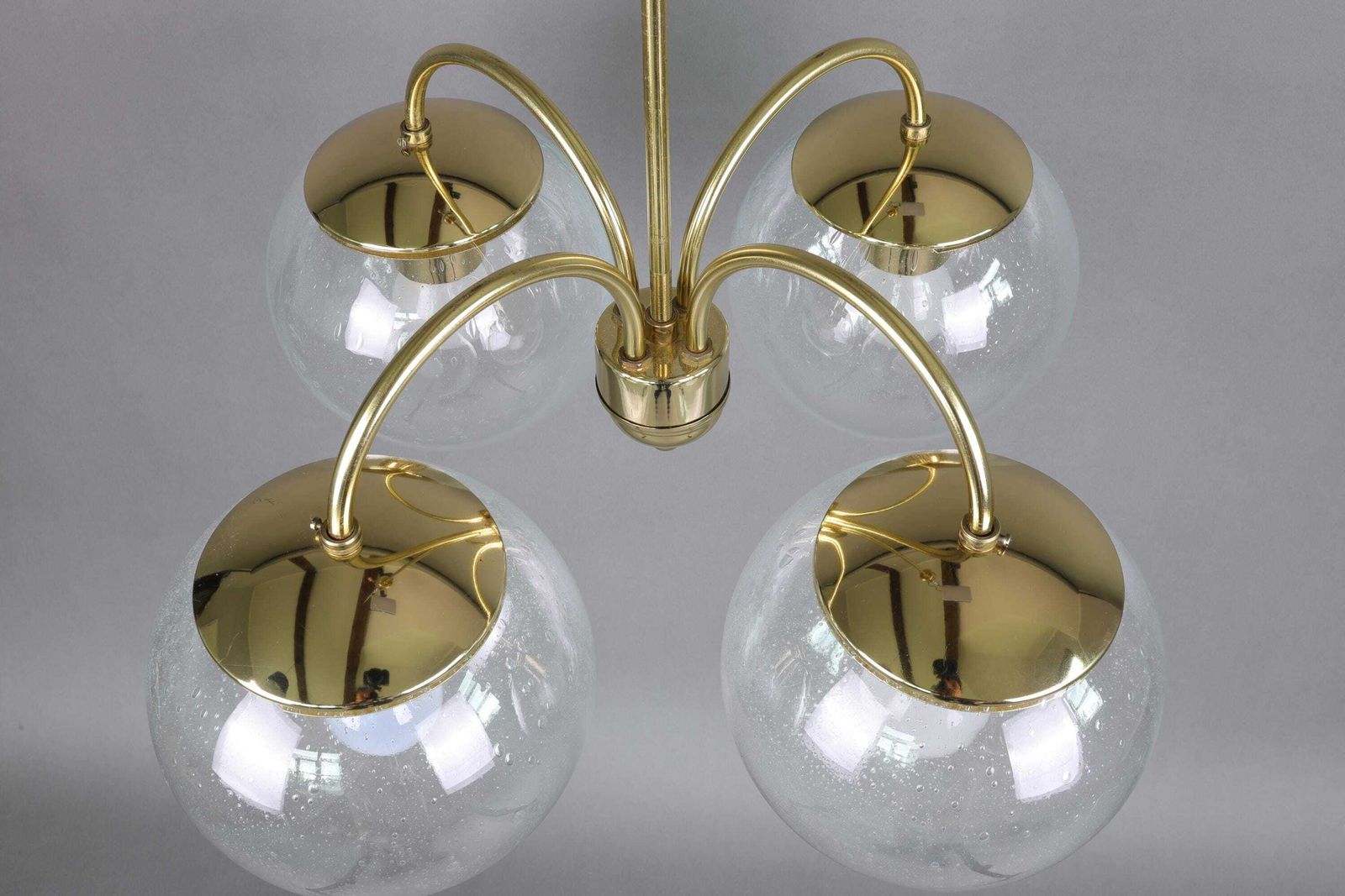 Kamenický šenov Bubble Glass Chandelier | Czech Brass Pendant Lamp | 4 Globe Mid Century Ceiling Light | Vintage Czech Lighting photo Lighting