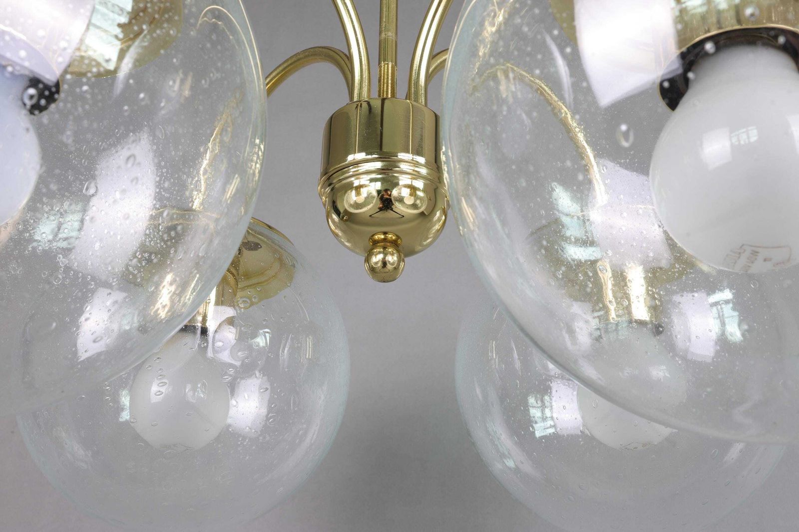 Kamenický šenov Bubble Glass Chandelier | Czech Brass Pendant Lamp | 4 Globe Mid Century Ceiling Light | Vintage Czech Lighting photo vintage