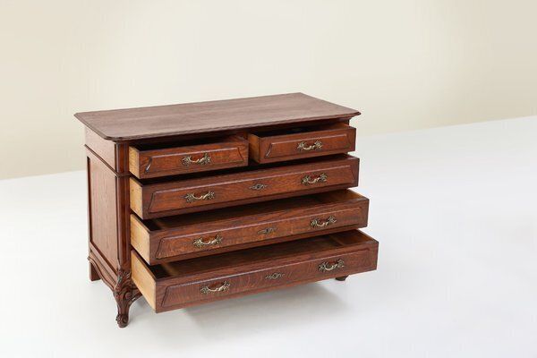 French Antique Carved Oak Chest Of Drawers photo vintage