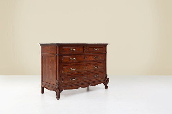 Furniture French Antique Carved Oak Chest Of Drawers photo