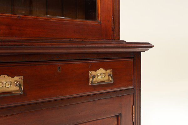 Art Nouveau Display Cabinet Or Bookcase In Oak With Carvings And Glass Doors, 1890s photo vintage