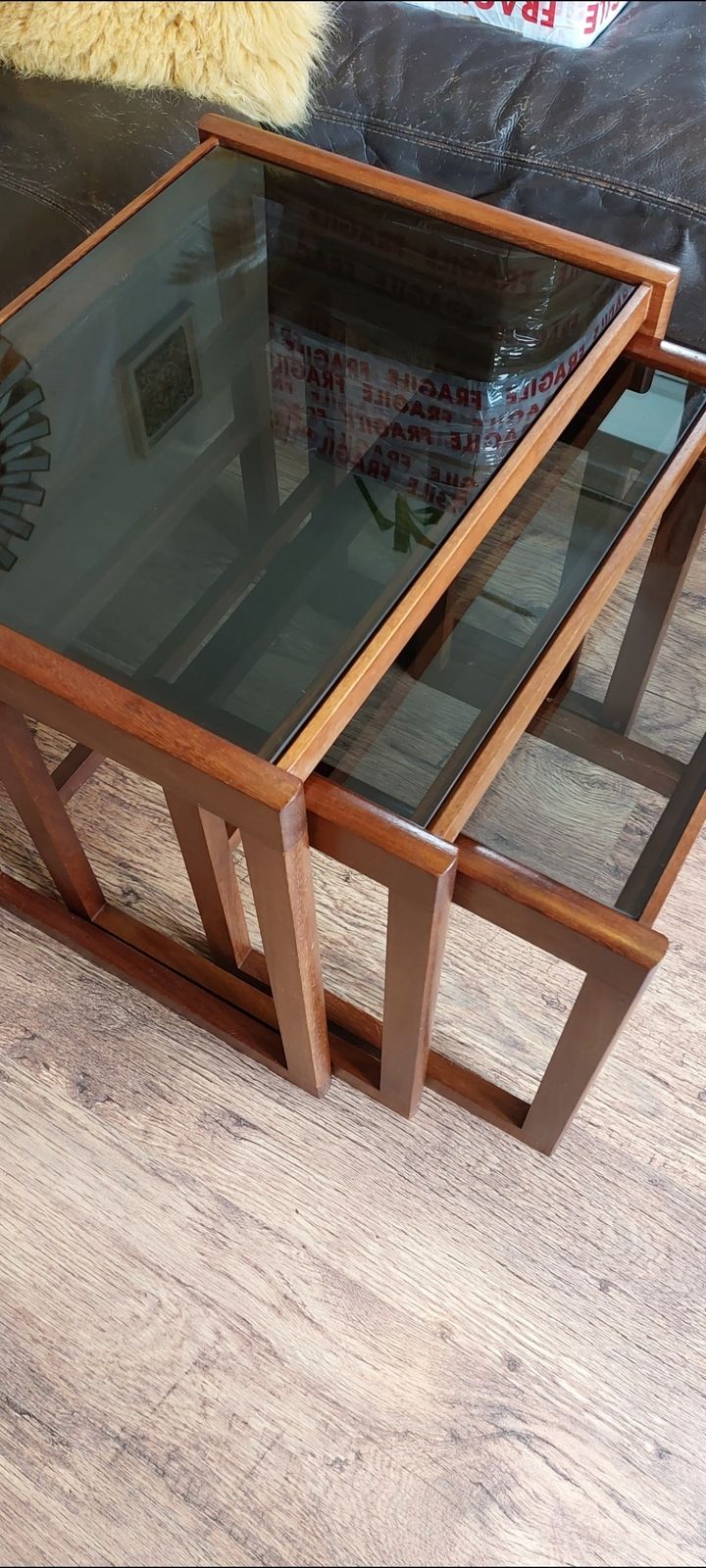 Retro 1960 Afromosia Teak & Glass Nest Of Tables