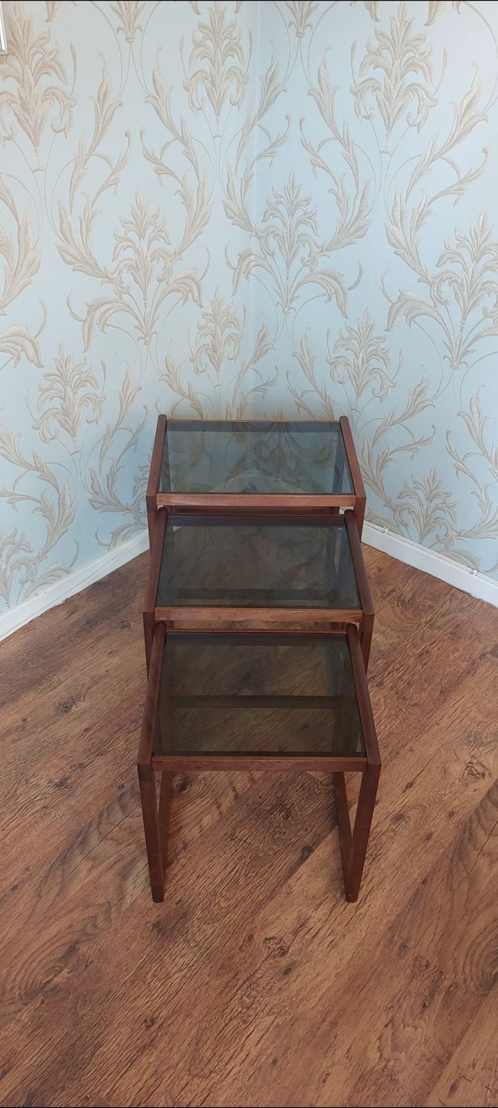 Retro 1960 Afromosia Teak & Glass Nest Of Tables photo vinterior