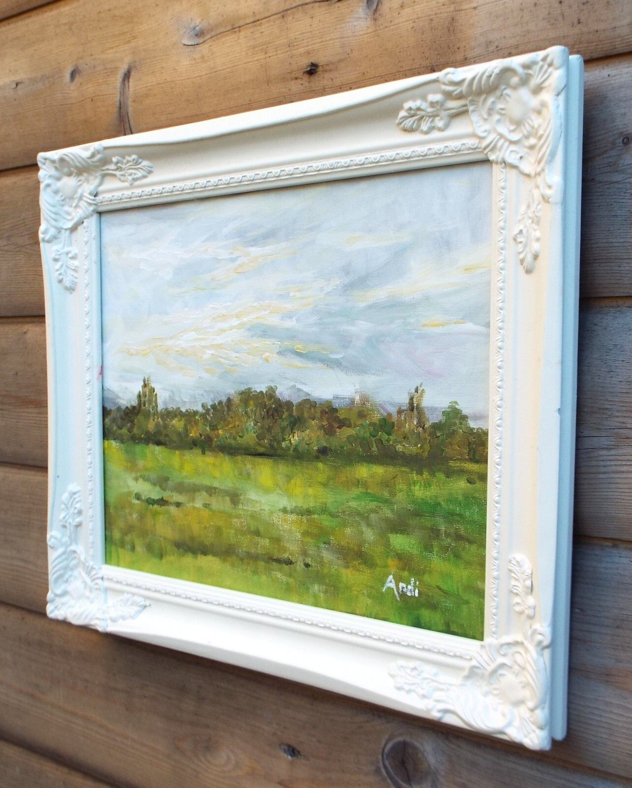 English Country Landscape Summer Field At Dusk Original Painting Andi J Lucas photo for sale