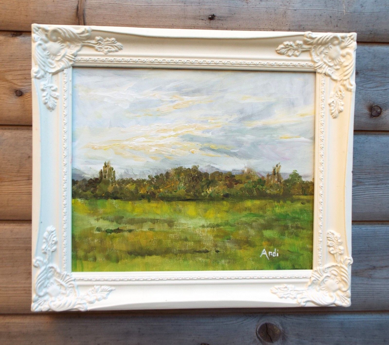 English Country Landscape Summer Field At Dusk Original Painting Andi J Lucas photo vinterior