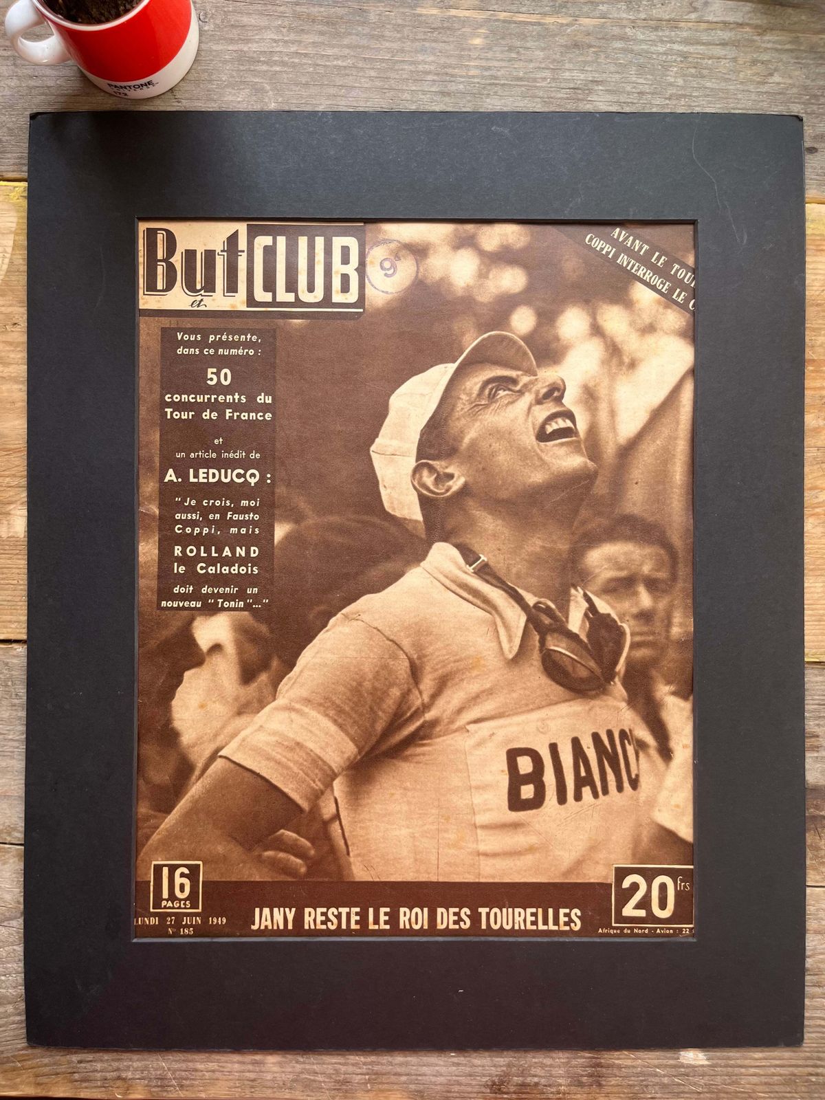 Vintage Cycling Print   Fausto Coppi Bianchi 1949 photo for sale