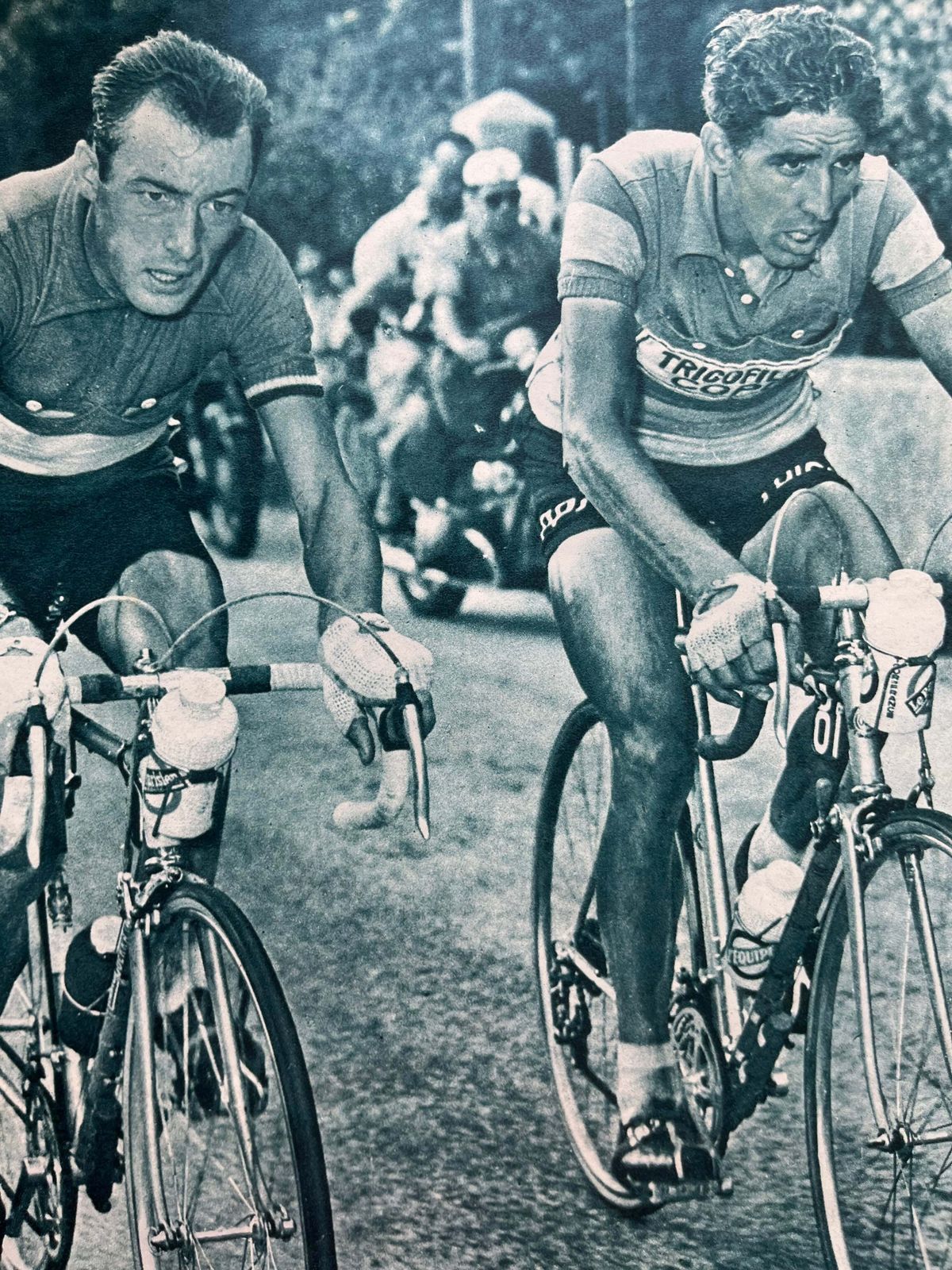 Vintage Cycling Print Tour De France Charly Gaul Federico Bahamontes 1959 photo for sale