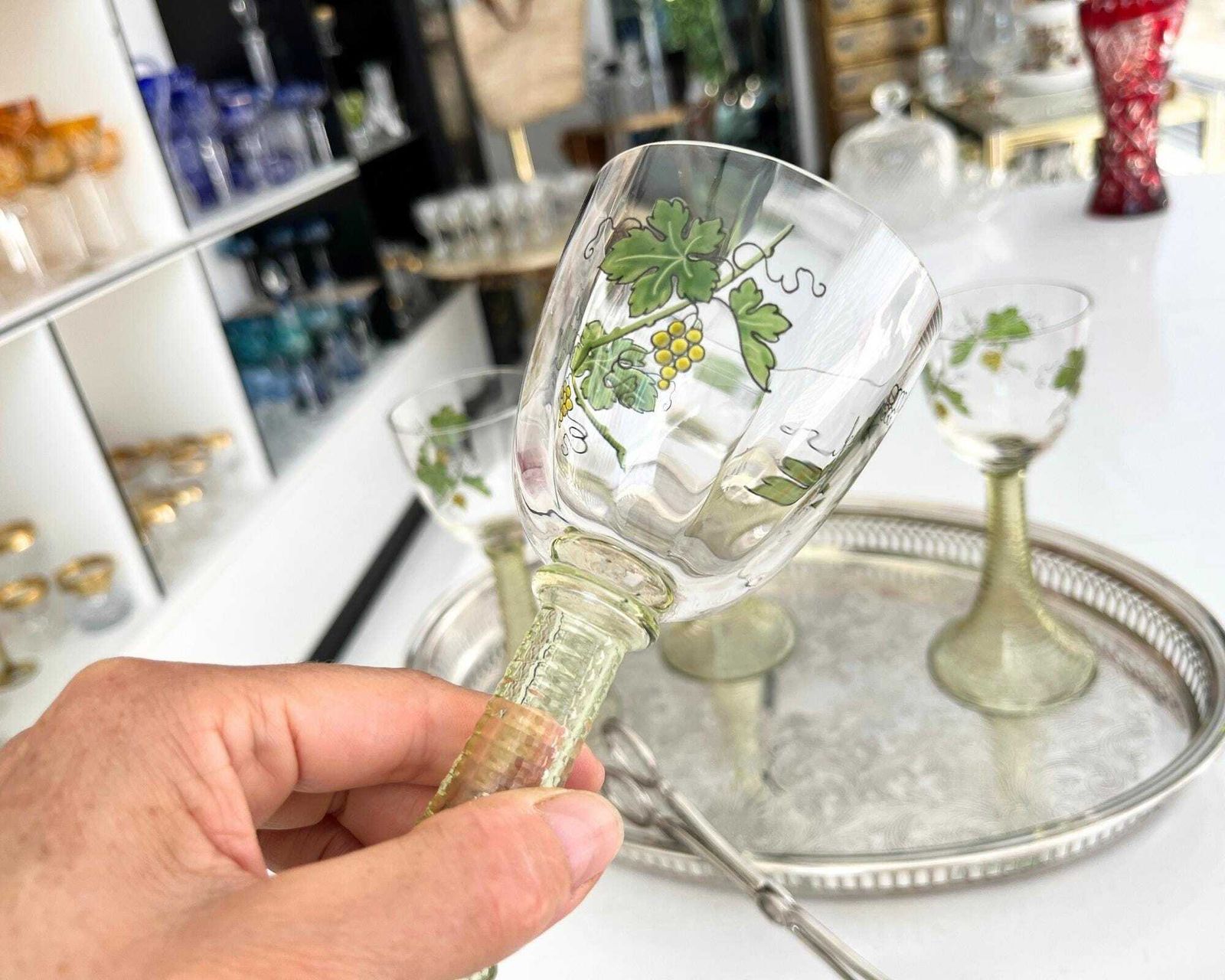 Theresienthal Wine Glasses Grapes | 4pcs | Trumpet Hollow Voice photo vintage