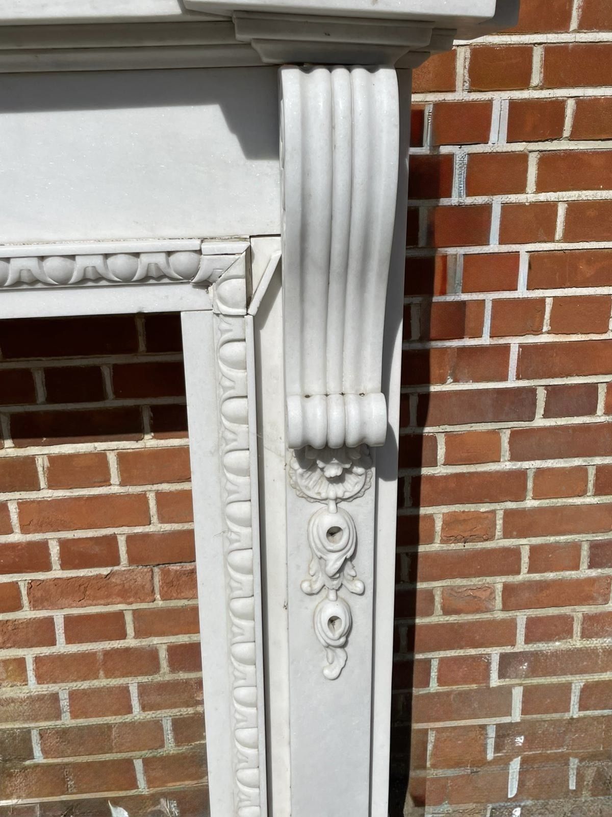 Fine Pair Of Large Antique Early 20th Century Quality Carved White Marble Fireplaces photo vintage