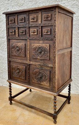 Spanish Wooden Storage Cabinet With Drawers, 1900s photo furniture