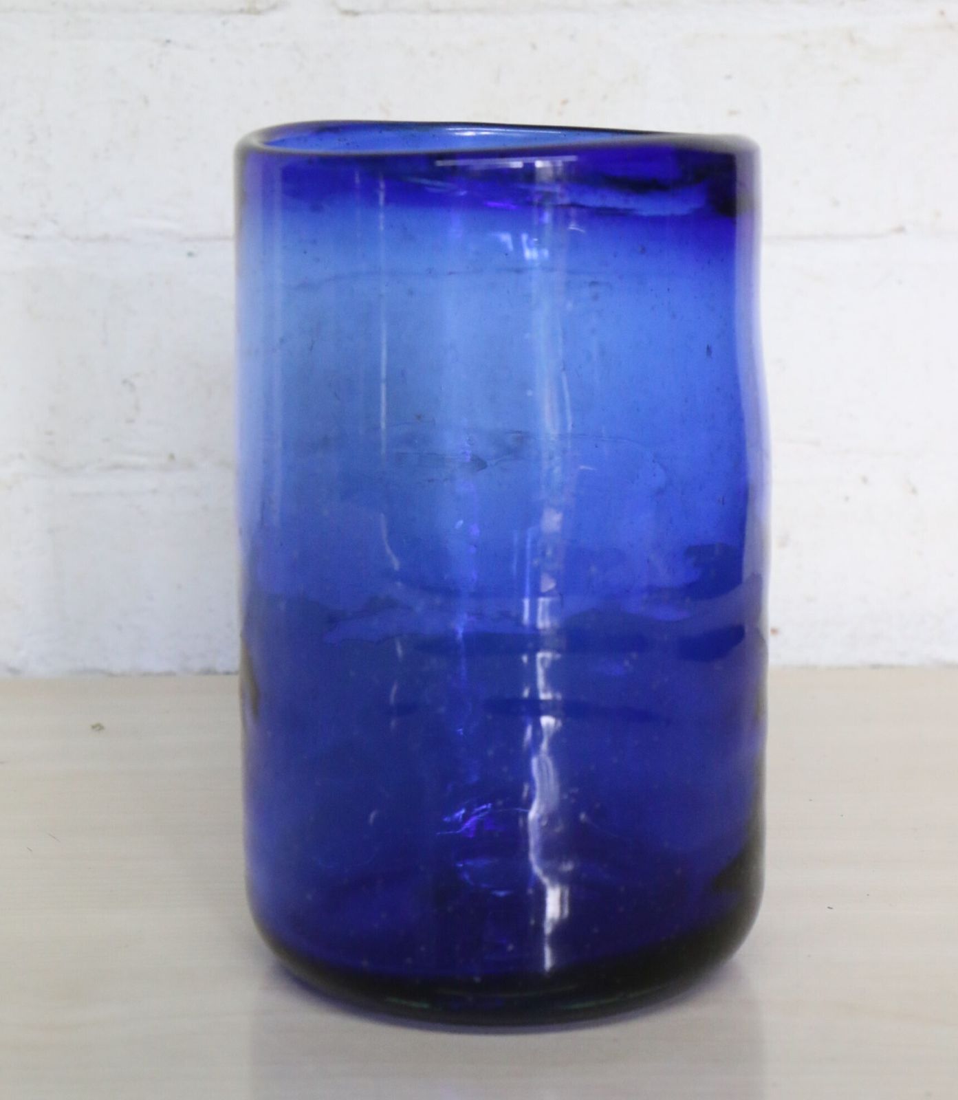 Cobalt Blue Hand Blown Freeform Glass Vase Of Scandinavian Origin Mid 20th Century photo for sale