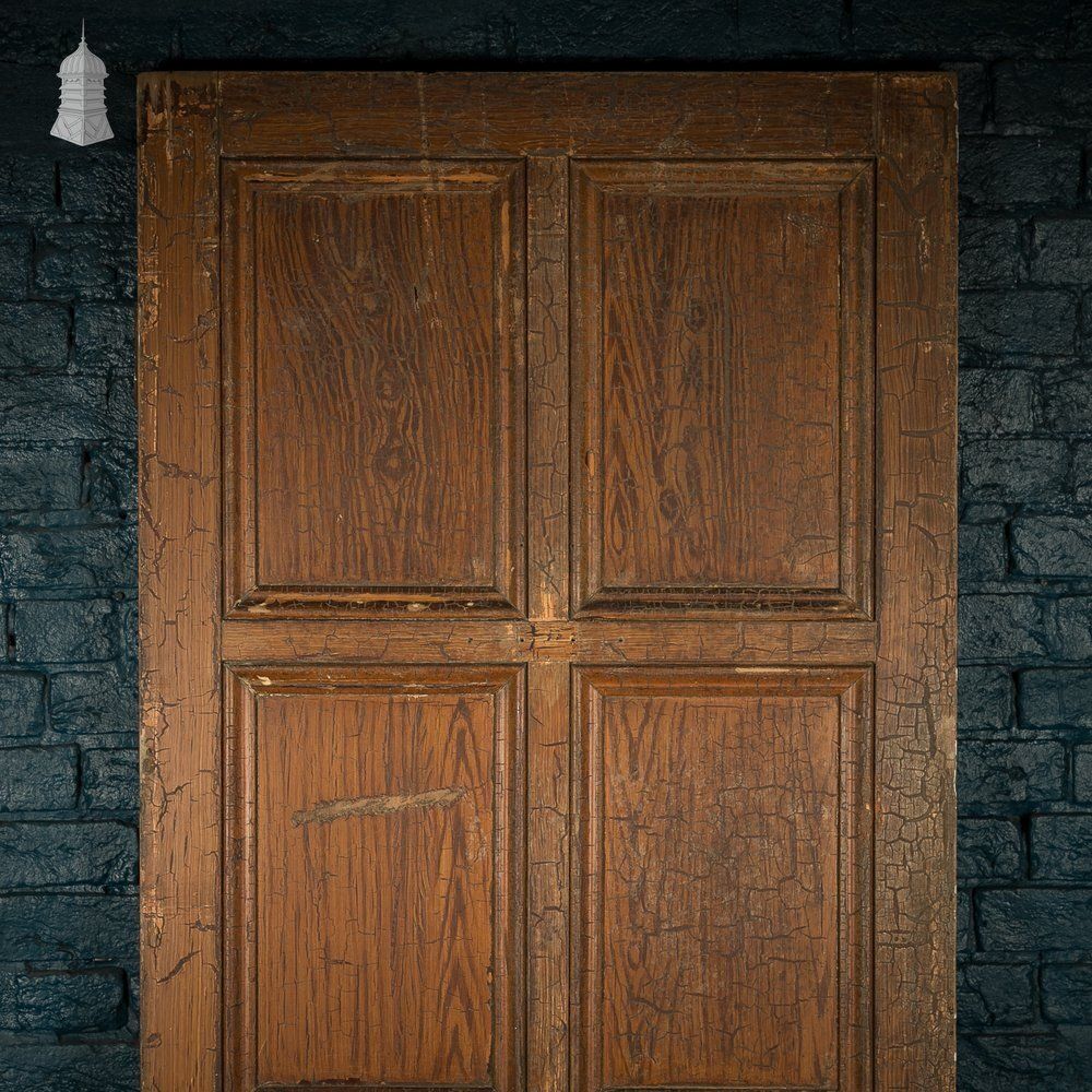 Pitch Pine 6 Panel Door, Distressed White Paint And Faux Woodgrain photo for sale