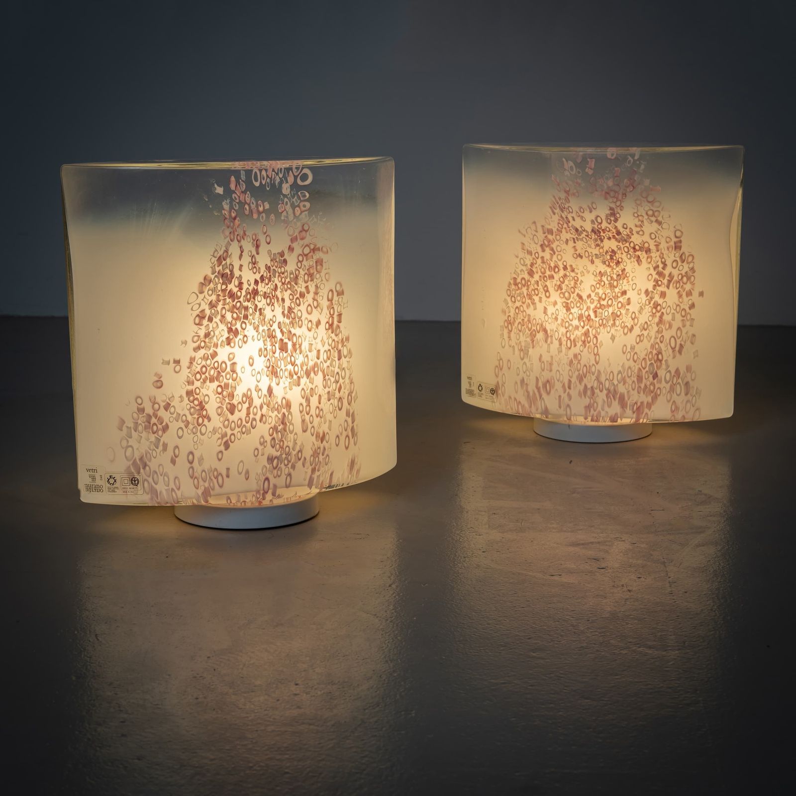 White Murano Table Lamps With Red Décor By Leucos, Italy 1970s
