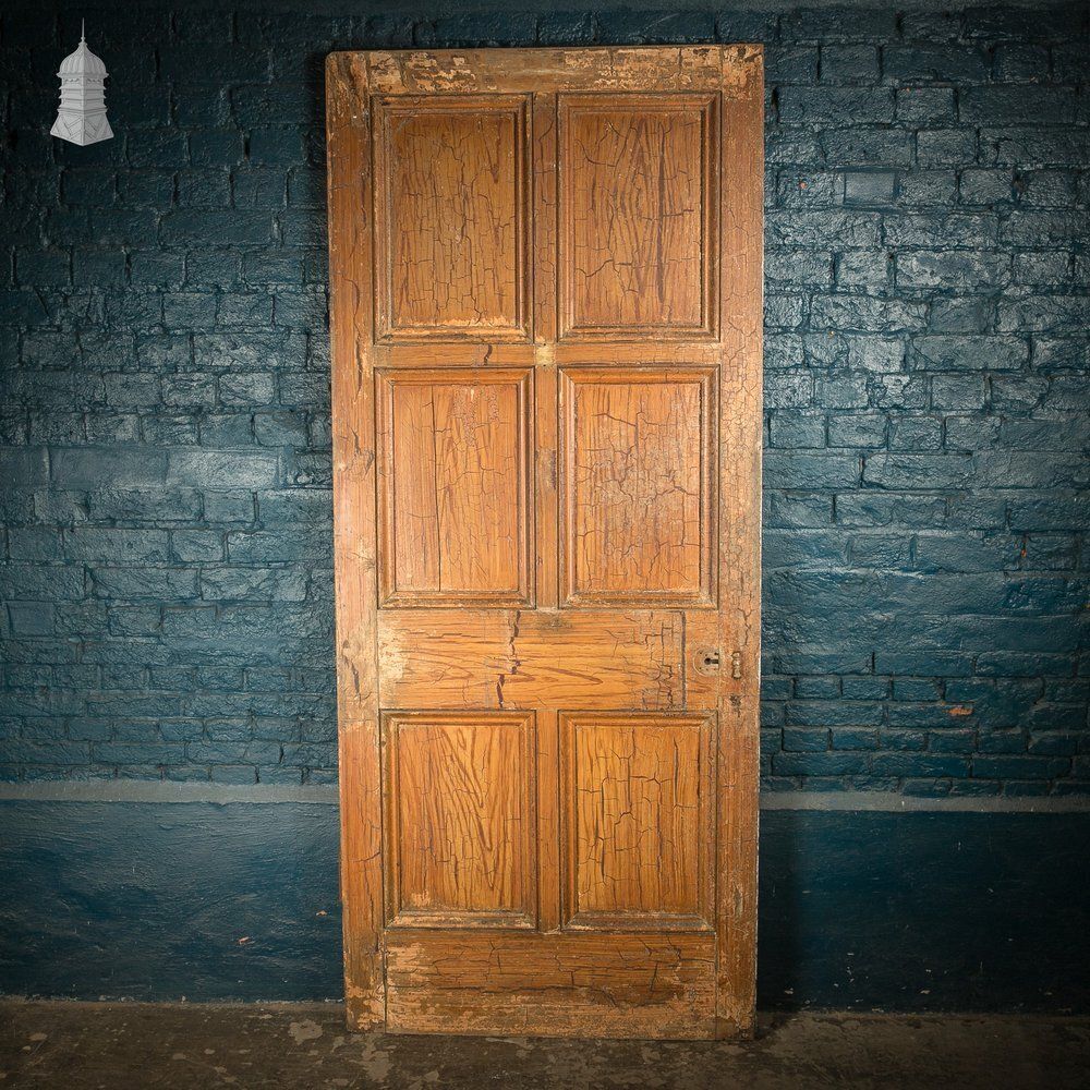 6 Panel Door, Faux Woodgrain & Distressed White Paint Finish