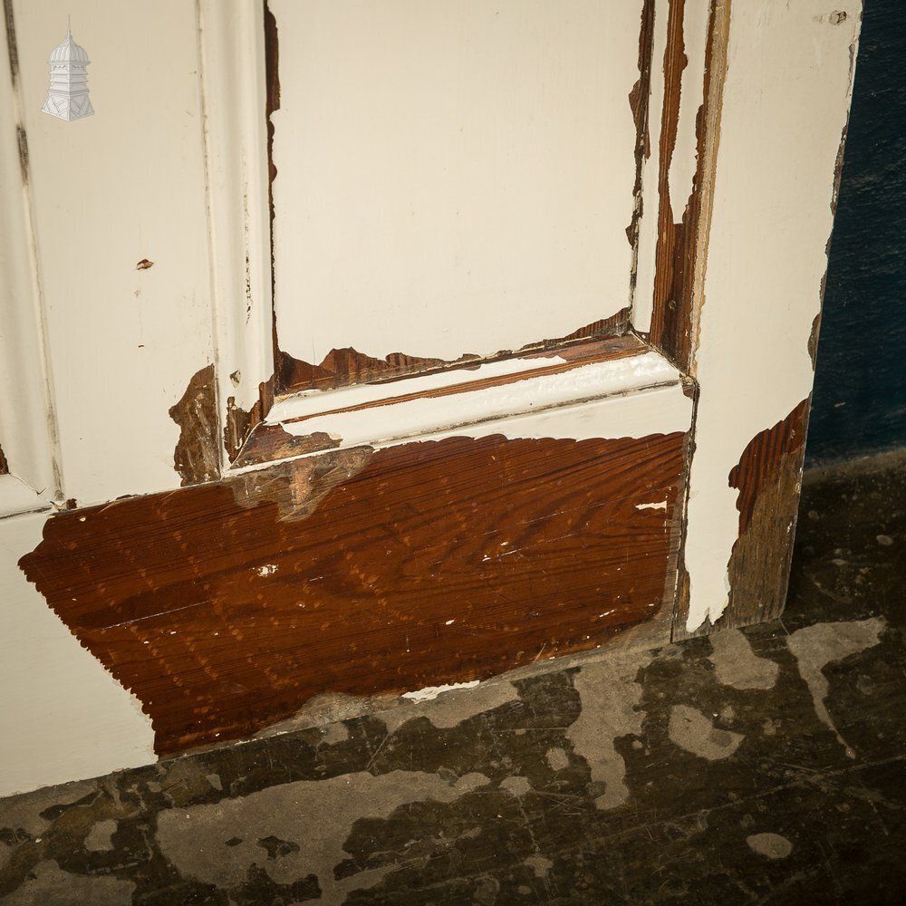 photo furniture 6 Panel Pitch Pine Door, Original Hardware, Distressed White Paint And Faux Woodgrain