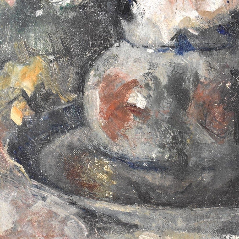 Art Deco Still Life Painting, Flowers Vase Painting, Roses, Oil On Canvas, Antique Painting, XX. (Qf614) photo Art