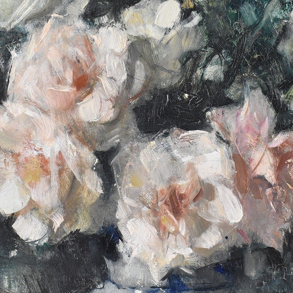 Art Deco Still Life Painting, Flowers Vase Painting, Roses, Oil On Canvas, Antique Painting, XX. (Qf614) photo 2300.0