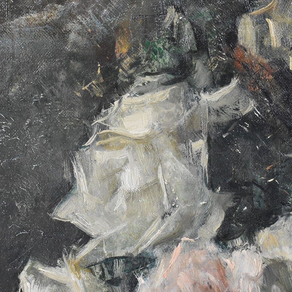 Art Deco Still Life Painting, Flowers Vase Painting, Roses, Oil On Canvas, Antique Painting, XX. (Qf614) photo vinterior