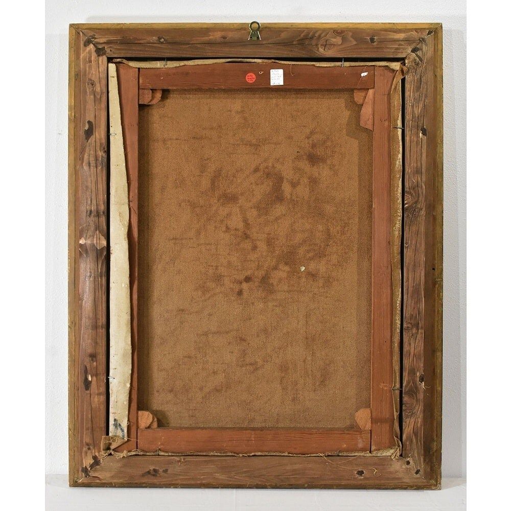 photo furniture Art Deco Still Life Painting, Flowers Vase Painting, Roses, Oil On Canvas, Antique Painting, XX. (Qf614)