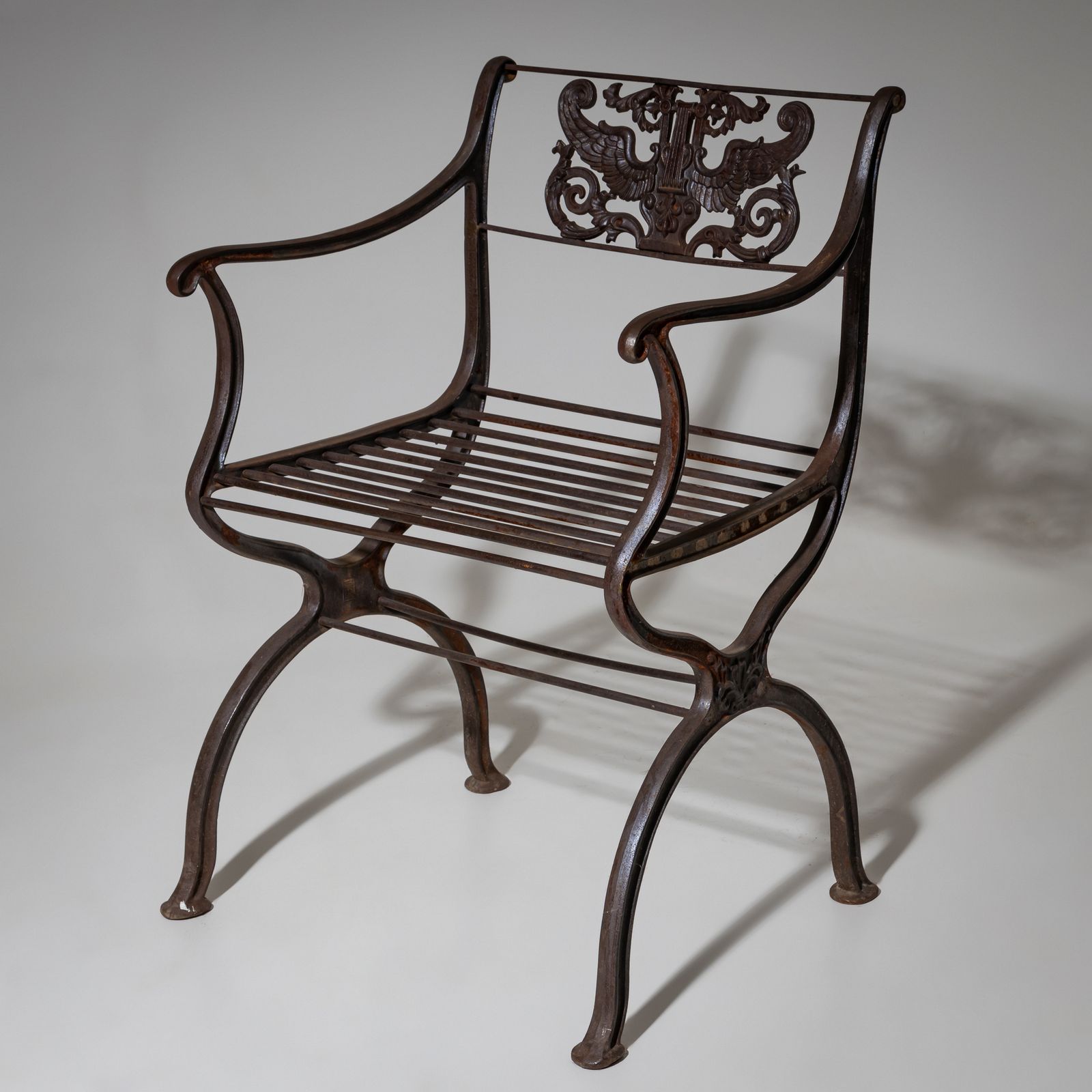 Two Cast Iron Garden Chairs After Karl Friedrich Schinkel, Lauchhammer Foundry, 20th Century photo for sale